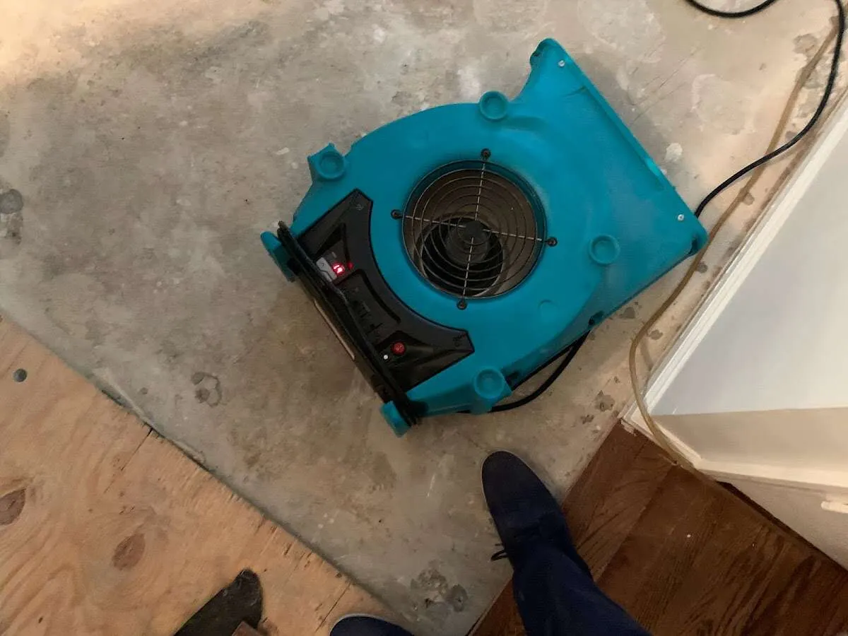 Air mover drying subfloor during Leak Detection & Repair in Redondo Beach